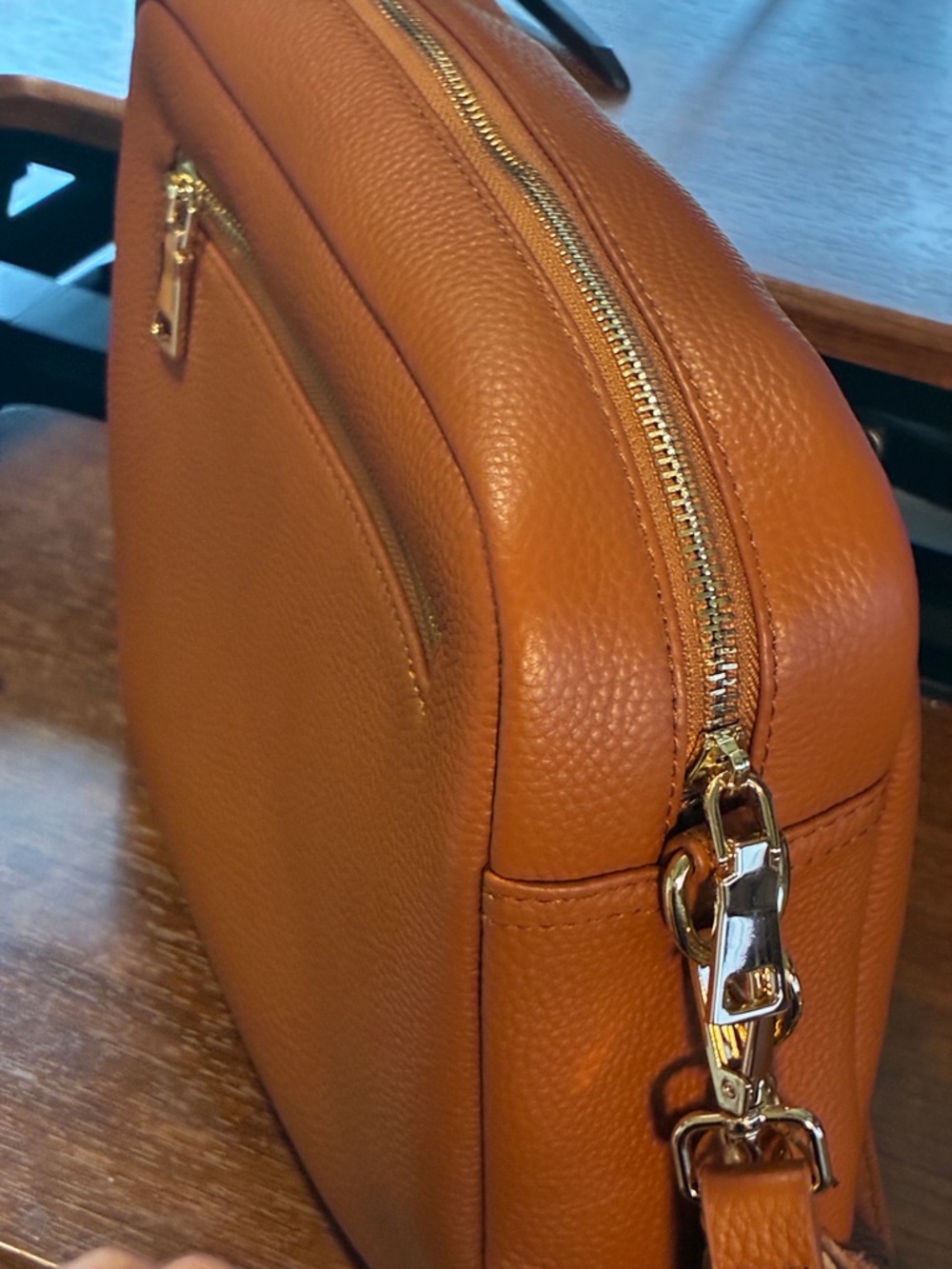 Pom Pom London Pebbled Leather Crossbody with Tassel and Gold Hardware - Picture 5 of 9